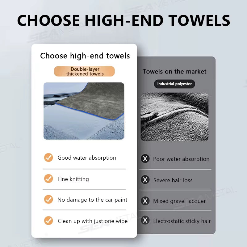 SEAMETAL 1200GSM Coral Fleece Deluxe Car Wash Microfiber Towel Plush Cleaning Drying Cloth Car Wash Towels 40X40/40X60/60X90Cm