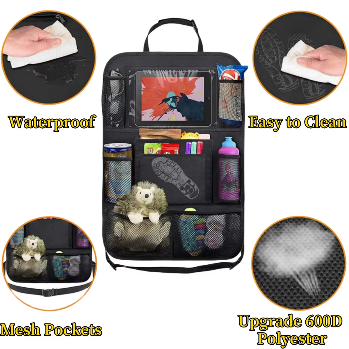 Car Seat Back Organizer 10 Storage Pockets with Touch Screen Tablet Holder Protector for Kids Children Car Accessories